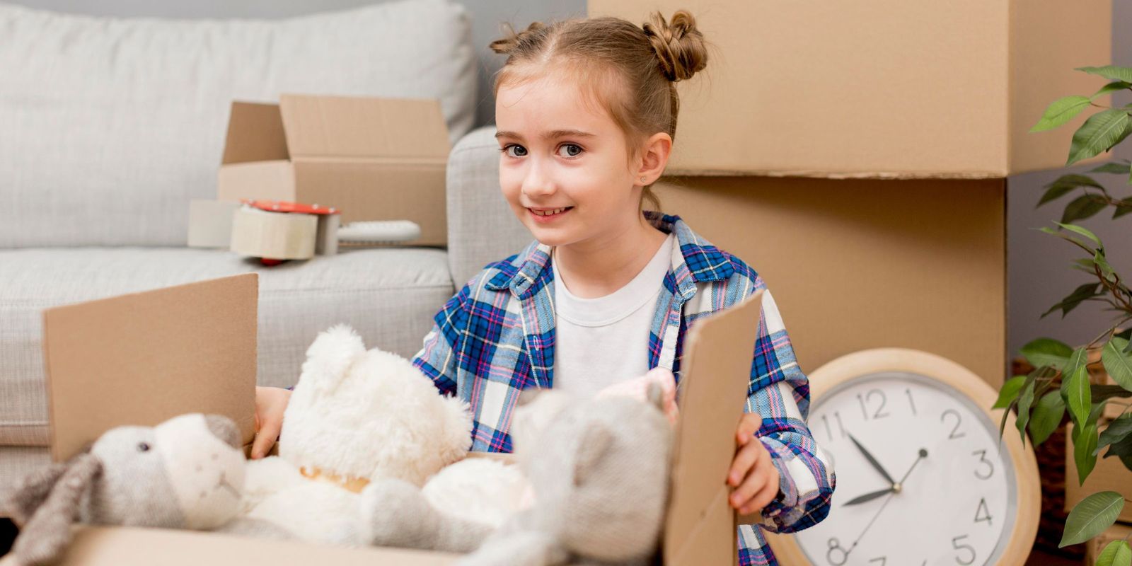 A little girl packing cardboard boxes | Source: Freepik