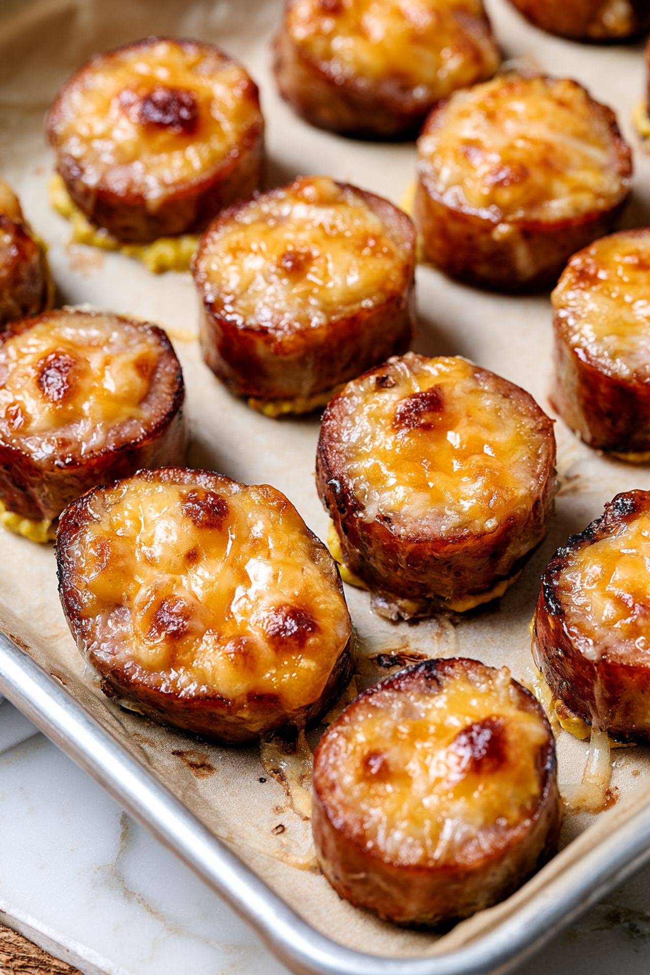 3-Ingredient Cheddar Bratwurst Bites