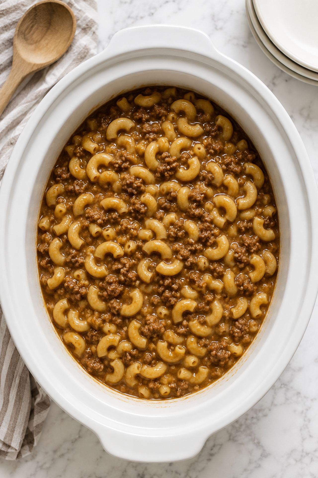 4-Ingredient Crockpot Beef Macaroni