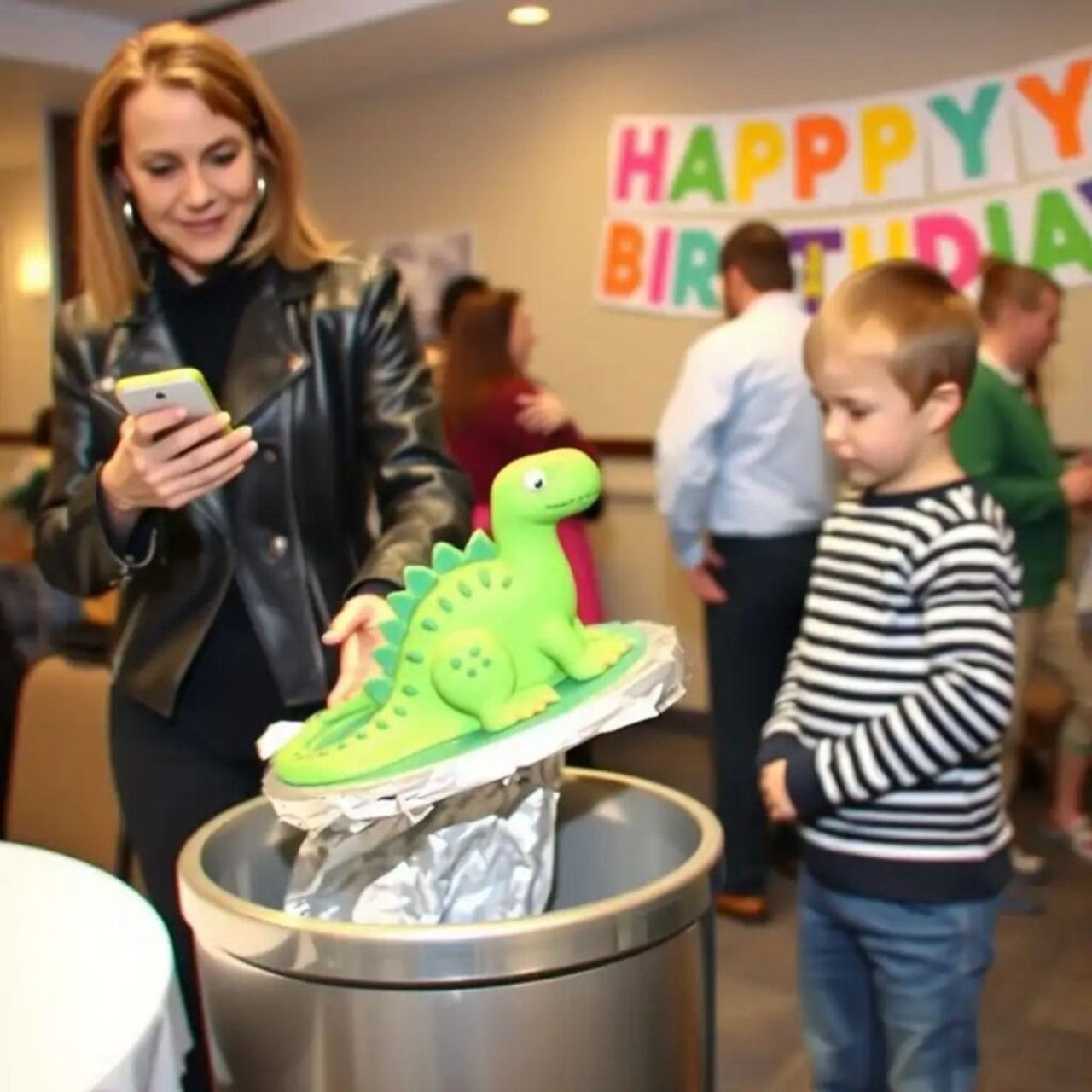 At my son’s birthday party, I discovered his cake tossed in the trash. My sister smirked and said, “He didn’t earn it an