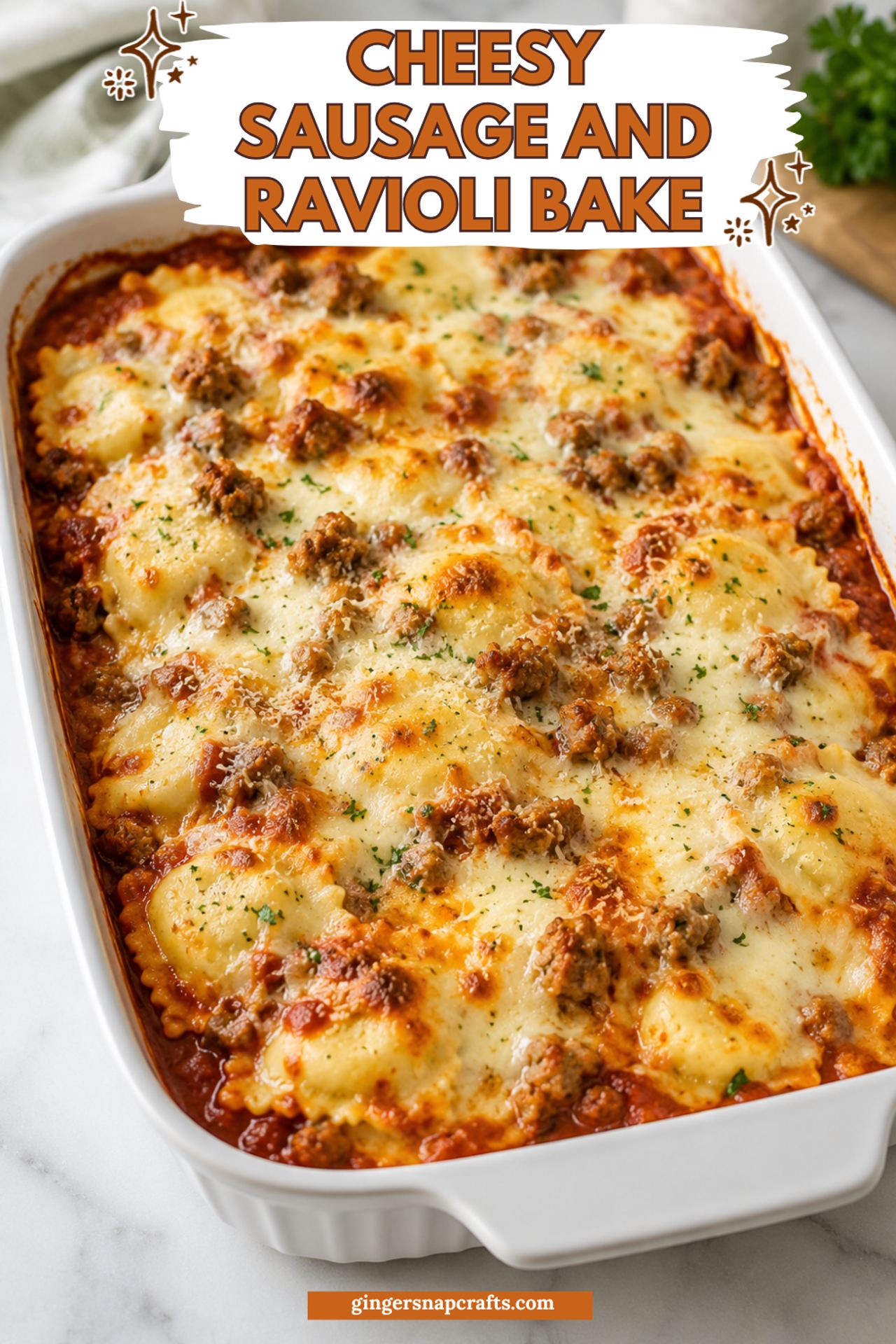 Cheesy Sausage and Ravioli Bake