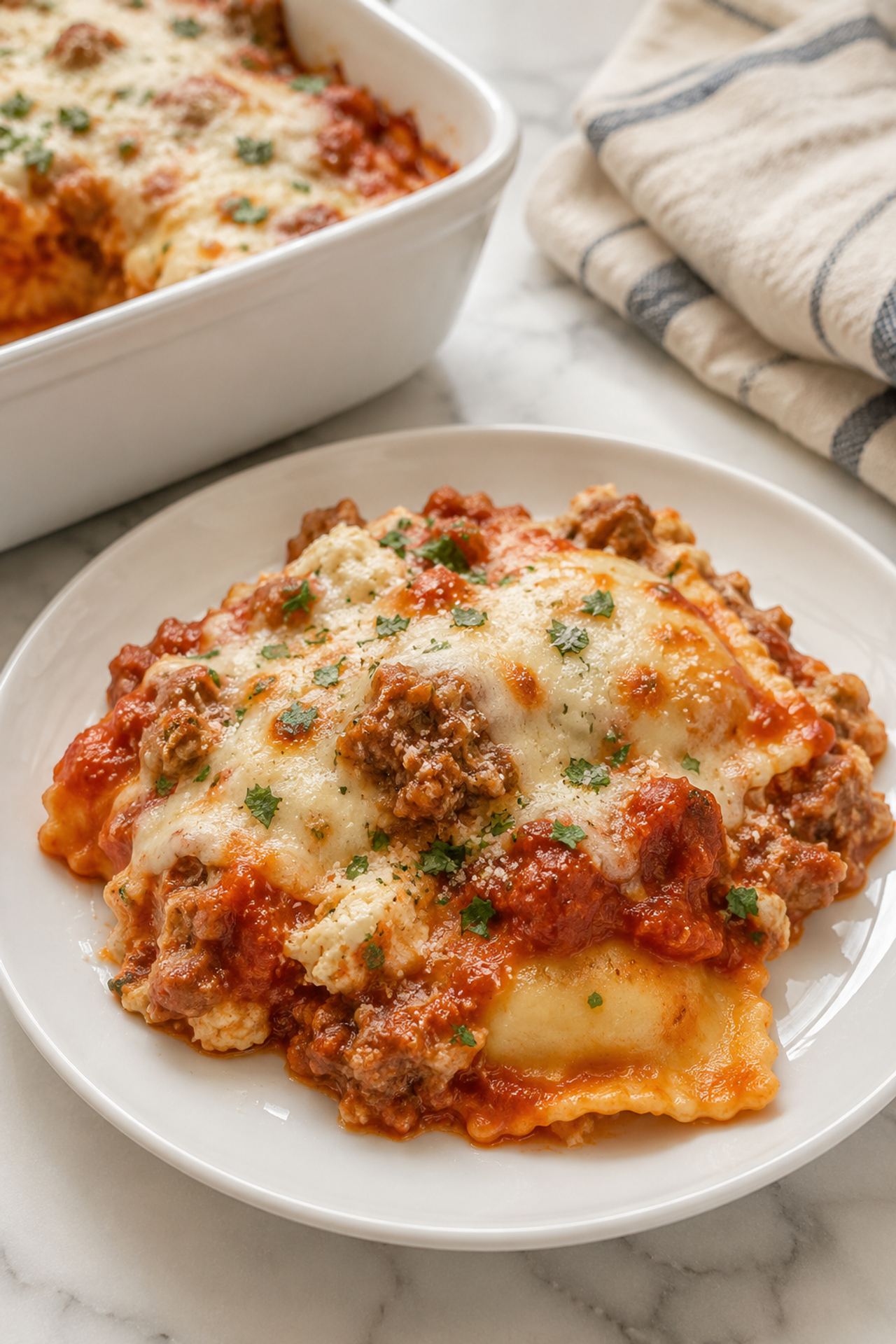 Cheesy Sausage and Ravioli Bake