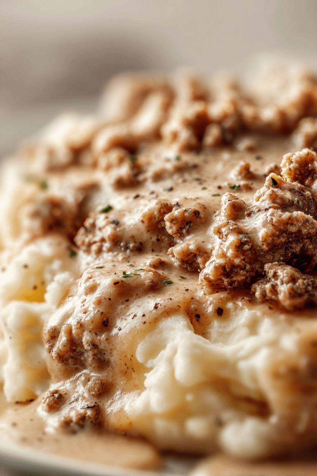 Ground Beef and Gravy Over Mashed Potatoes