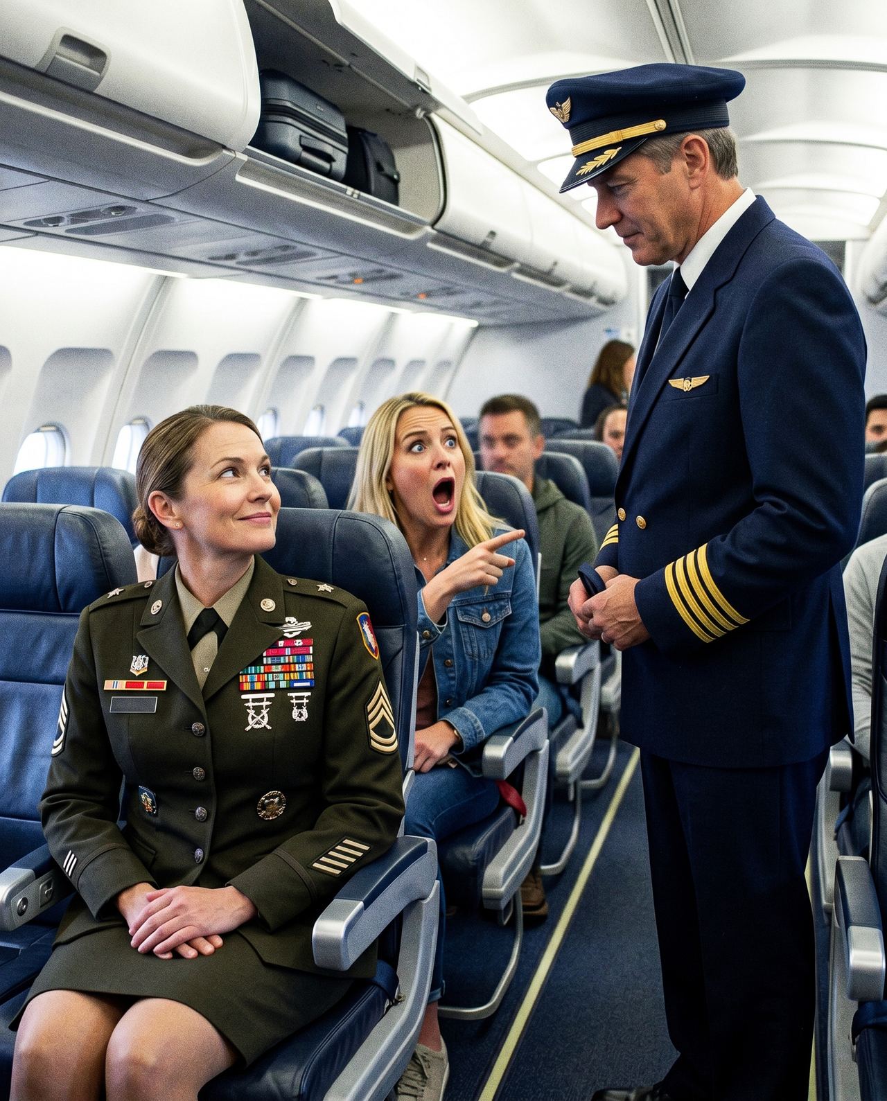 The captain stopped beside my economy seat, and saluted. “General, ma’am.” In one second, the laughter died, my father’s