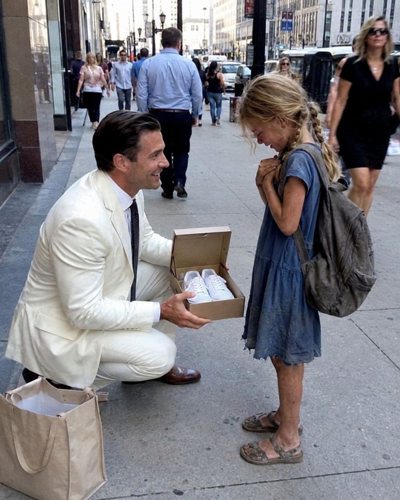 A little girl stopped me on a busy city sidewalk and asked for a pair of school shoes. The shoes cost me just $45. What 