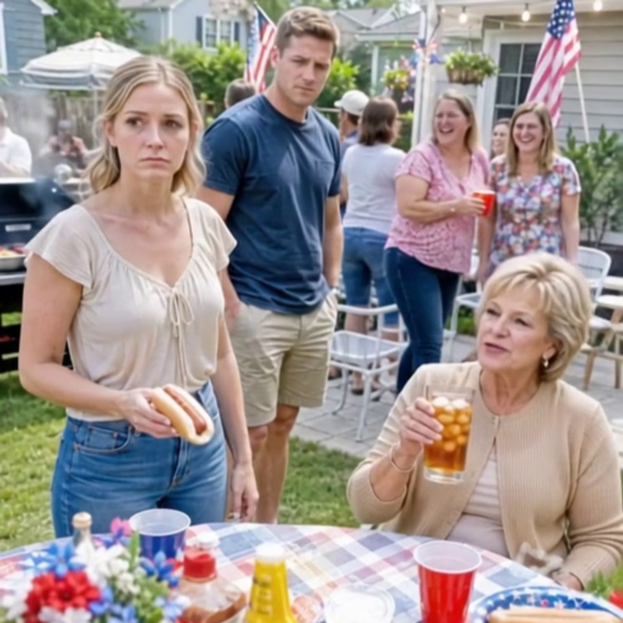 At his mother’s backyard cookout, my husband sat beside me while she told twenty-three people