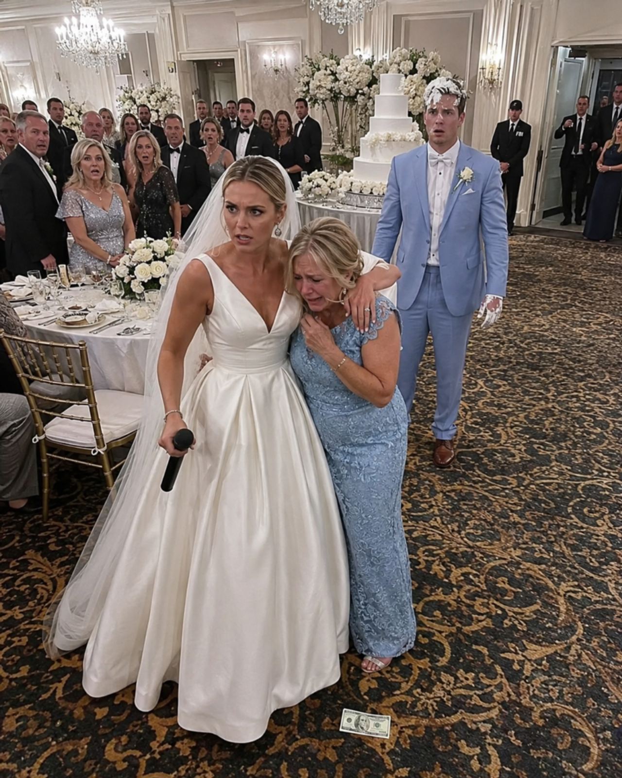 At our luxury wedding, my wealthy groom tossed a $100 bill on the floor for my mother to pick up. “Consider it a tip. Yo