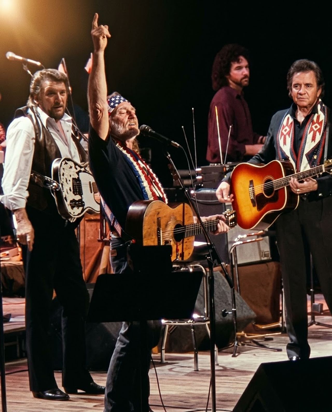 FOUR GIANTS OF COUNTRY MUSIC STOOD ON A MILITARY BASE STAGE IN 1985—AND ACCIDENTALLY LAUNCHED THE GREATEST SUPERGROUP IN