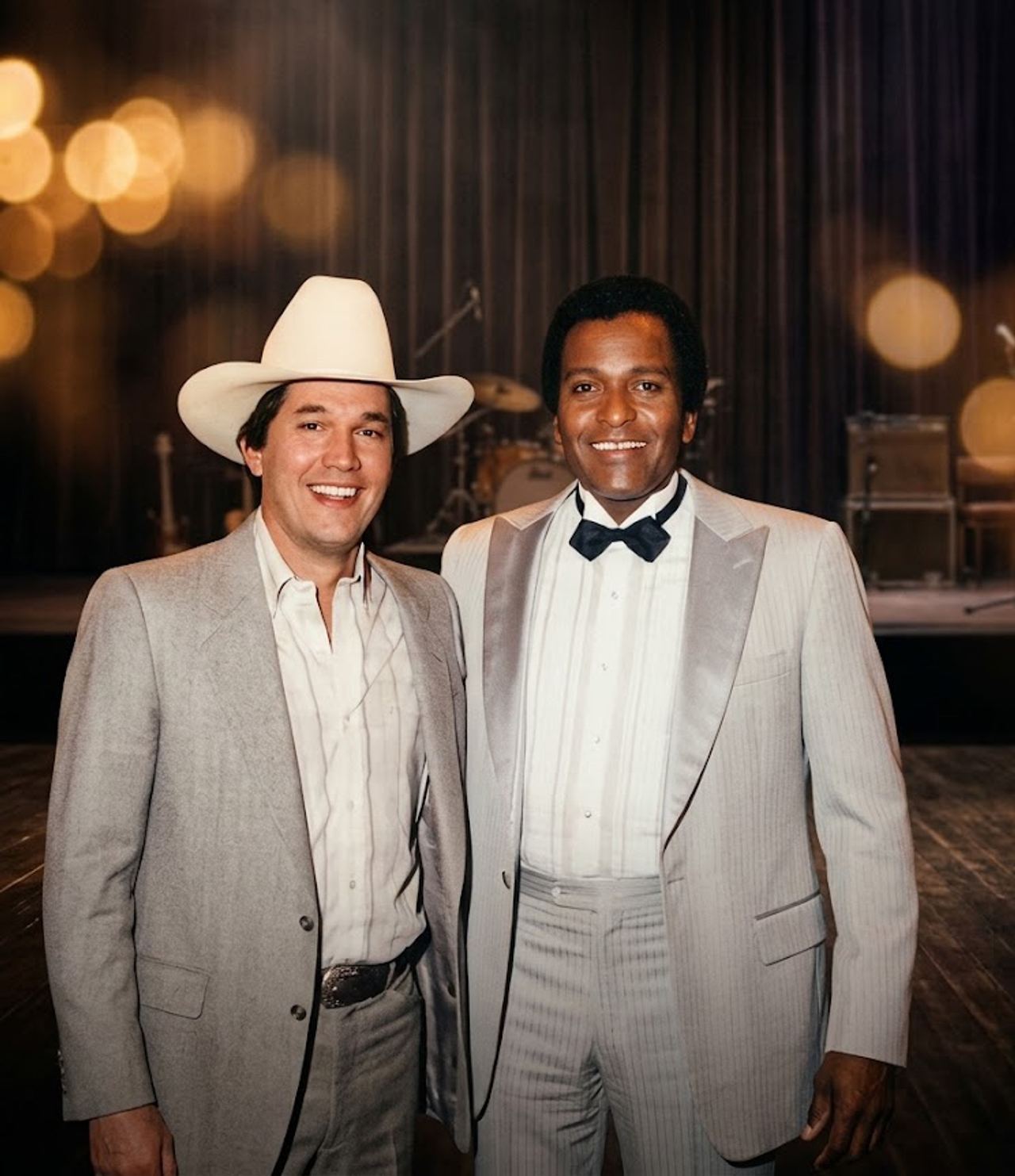 GEORGE STRAIT PUBLICLY CALLED CHARLEY PRIDE AN OLD FRIEND AND STEPPED UNDER THE CINEMATIC STAGE LIGHTS TO SING ONE FINAL