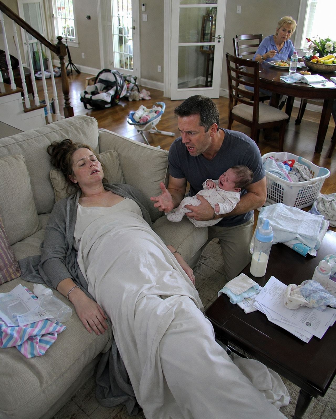 I returned home earlier than expected and found my wife unconscious on the couch while my mother calmly ate the dinner s
