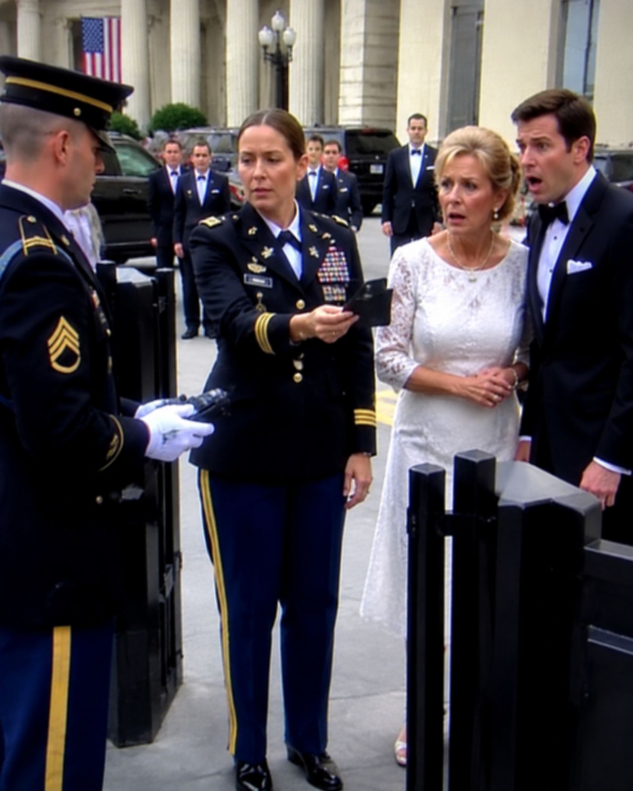 “My daughter? No, just my guest,” my mother told the armed guard at the military gala. I stayed still. Then his flashlig
