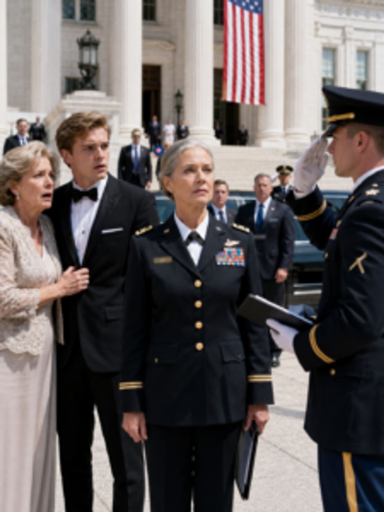 “My daughter? No, just my guest,” my mother told the armed guard at the military gala. I stayed still. Then his flashlig