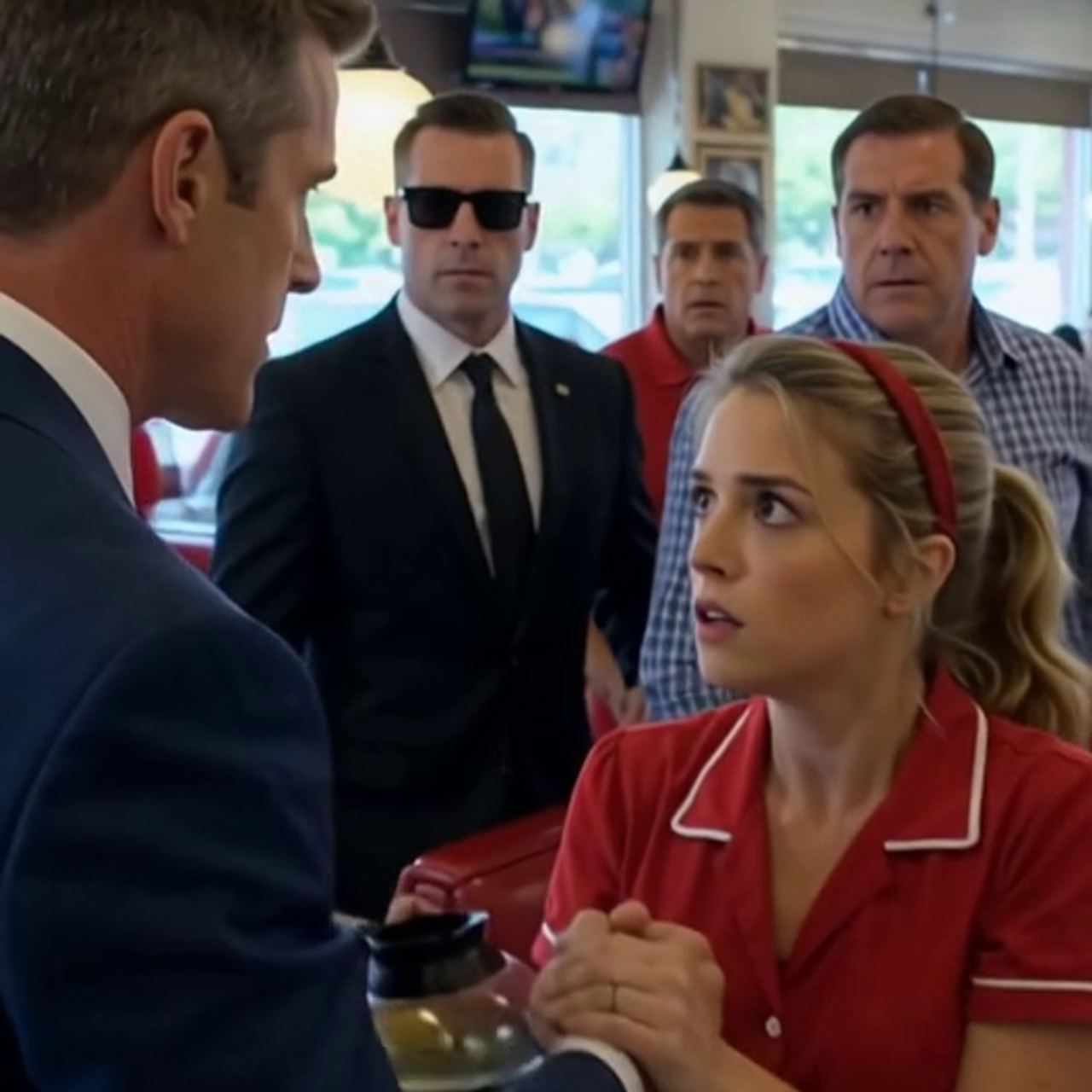 My heart froze when the bodyguards walked into the diner, scanning the room for someone.