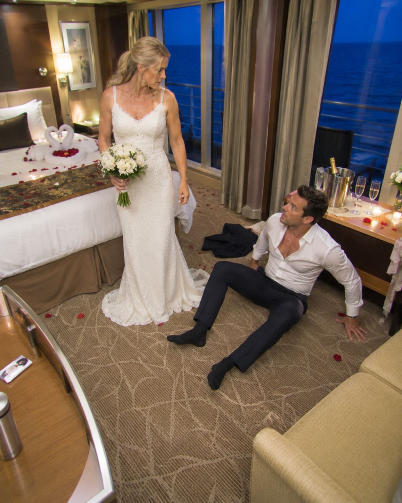The moment our honeymoon cruise set sail from Florida, my husband locked the cabin door, cornered me with an aluminum ba