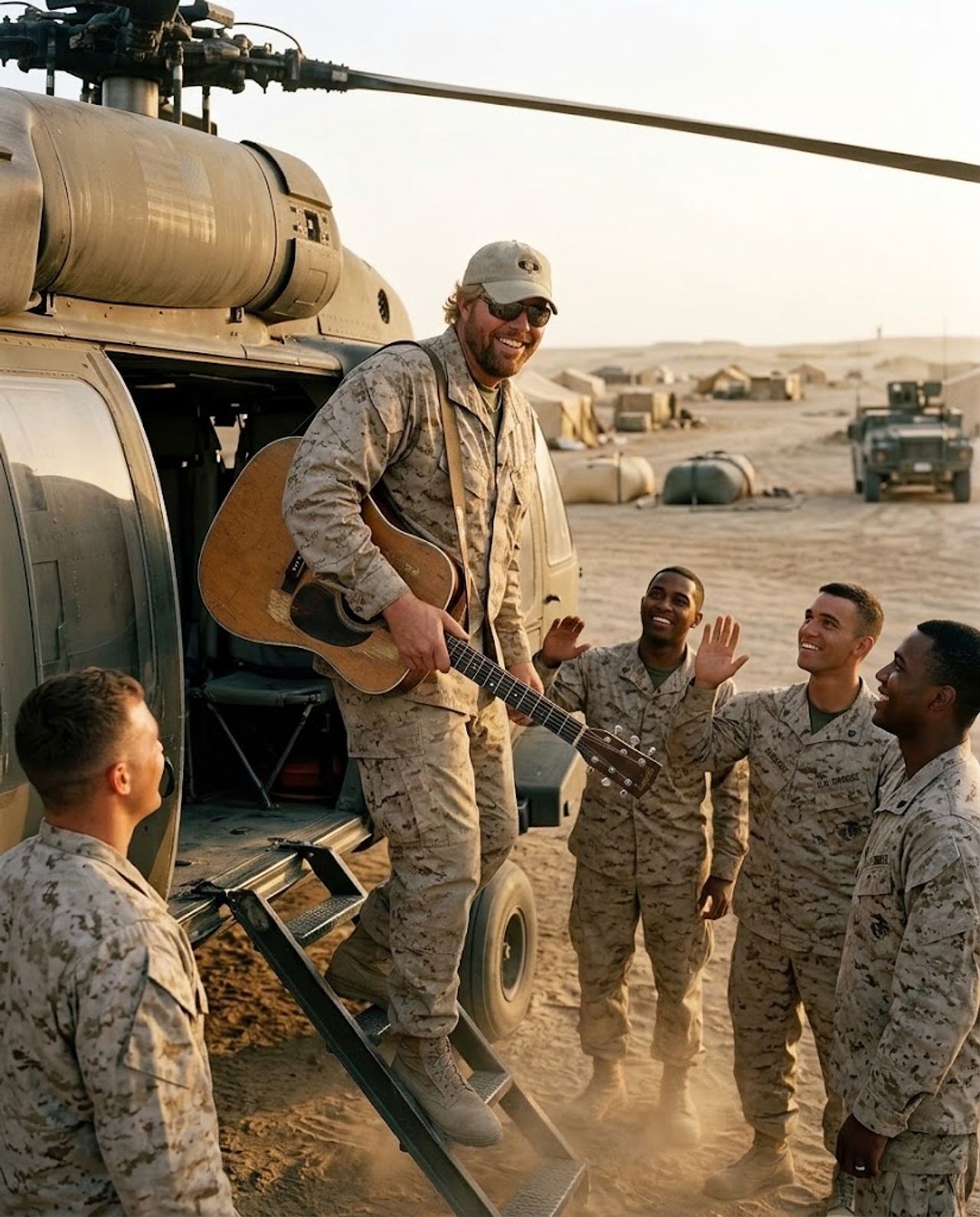 Toby Keith could have played his music inside safe command centers, but he asked to be flown to a remote Afghan valley n
