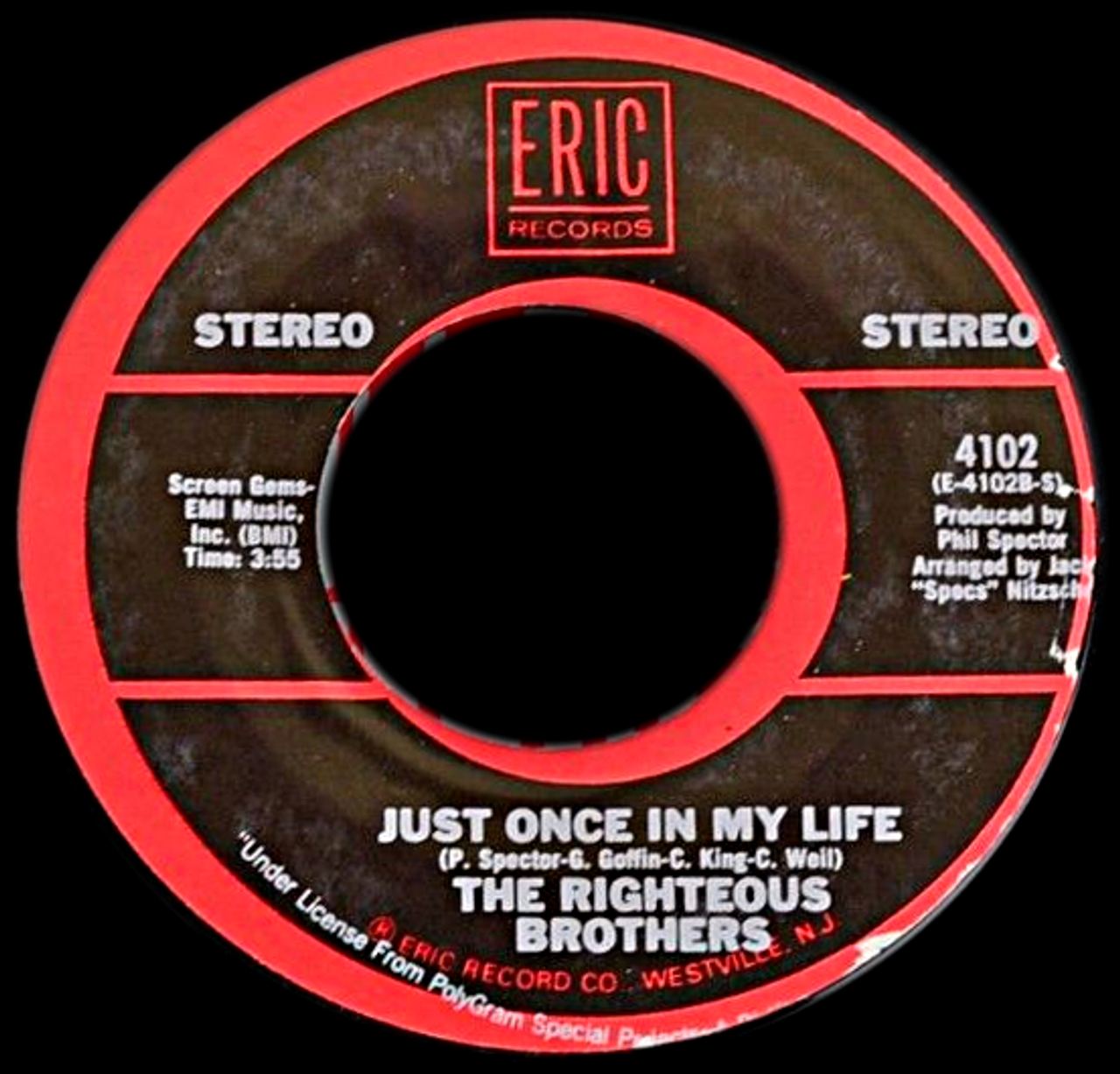 Just Once in My Life by Righteous Brothers US vinyl re-release Eric Records