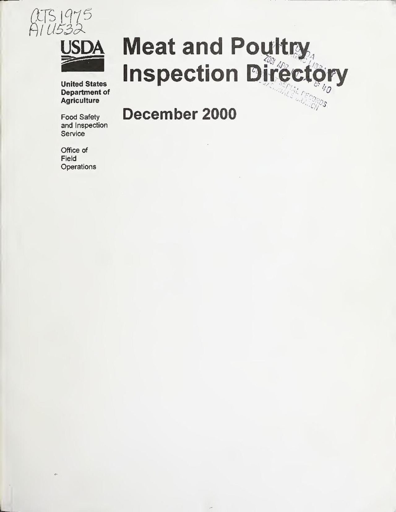 Meat inspection United States Directories; Poultry Inspection United States Directories (IA CAT10193534071)